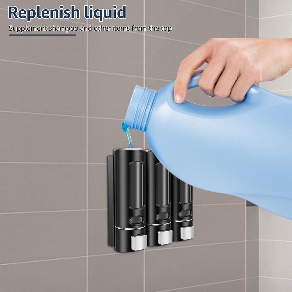 3 Chamber Shampoo Dispenser Refillable Liquid Soap Dispenser Wall Mounted Bottle Bathroom Containers  for Shower Home Hotel SPA