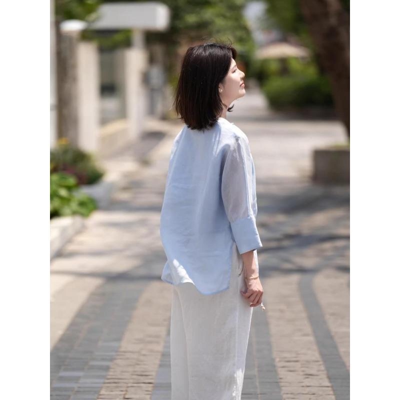 National Style Summer New Cotton and Linen Light and Breathable Shirt Top Sun Protection Embroidered Chinese Style Literary