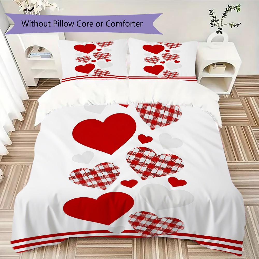 Rotes Love-Muster Bettwäsche-Steppdecken-Set Steppdeckenbezug Kissenbezug Heimdekoration Geburtstagsgeschenk (1 * Bettbezug + 2 * Kissenbezug ohne Füllung)