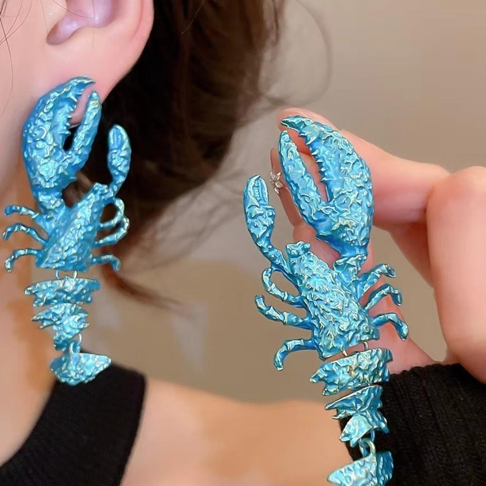 Large Size Lobster Earrings Metal Animal Drop Earrings Unique Crayfish Pendant Earrings Casual