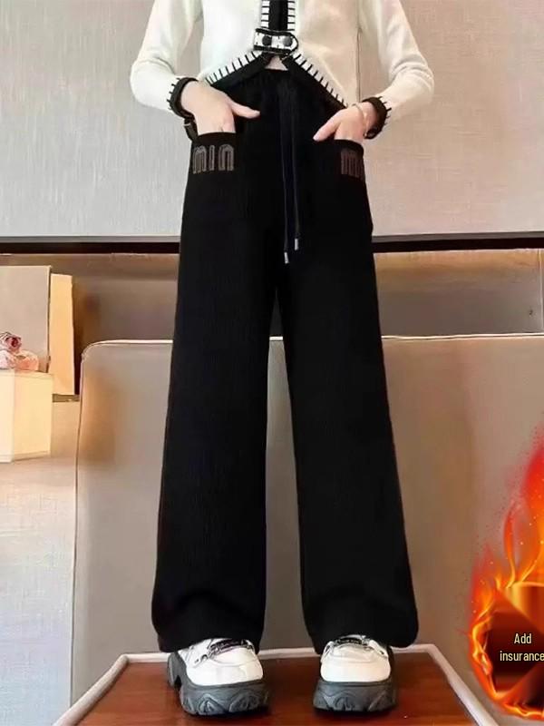 Girls' Fleece-Lined Wide-Leg Pants: 2025 Autumn/Winter Casual Straight-Leg for Kids