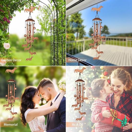 Dog Wind Chime Metal Pet Memorial Wind Chime Outside Dachshund Wind Bell Hanging Decoration for Home Patio Backyard Garden Decor