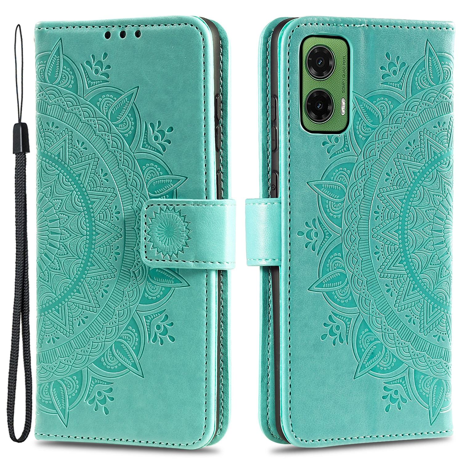 

For Motorola Moto G35 5G Case Imprinted Totem PU Leather Wallet Stand Phone Cover Mint Green