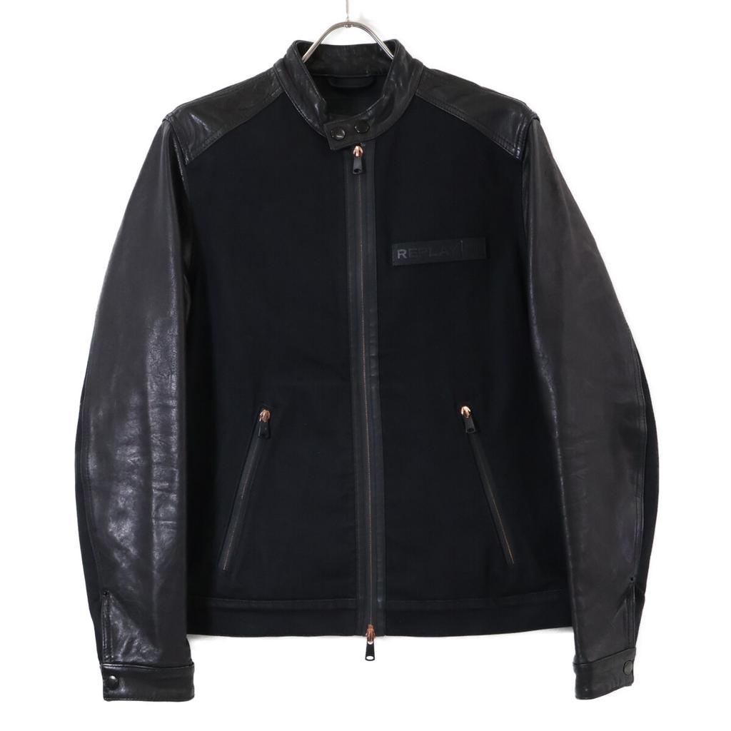 Replay NJ800L.000.263 Leather/Denim Single Riders Jacket Jacket M blackUsed