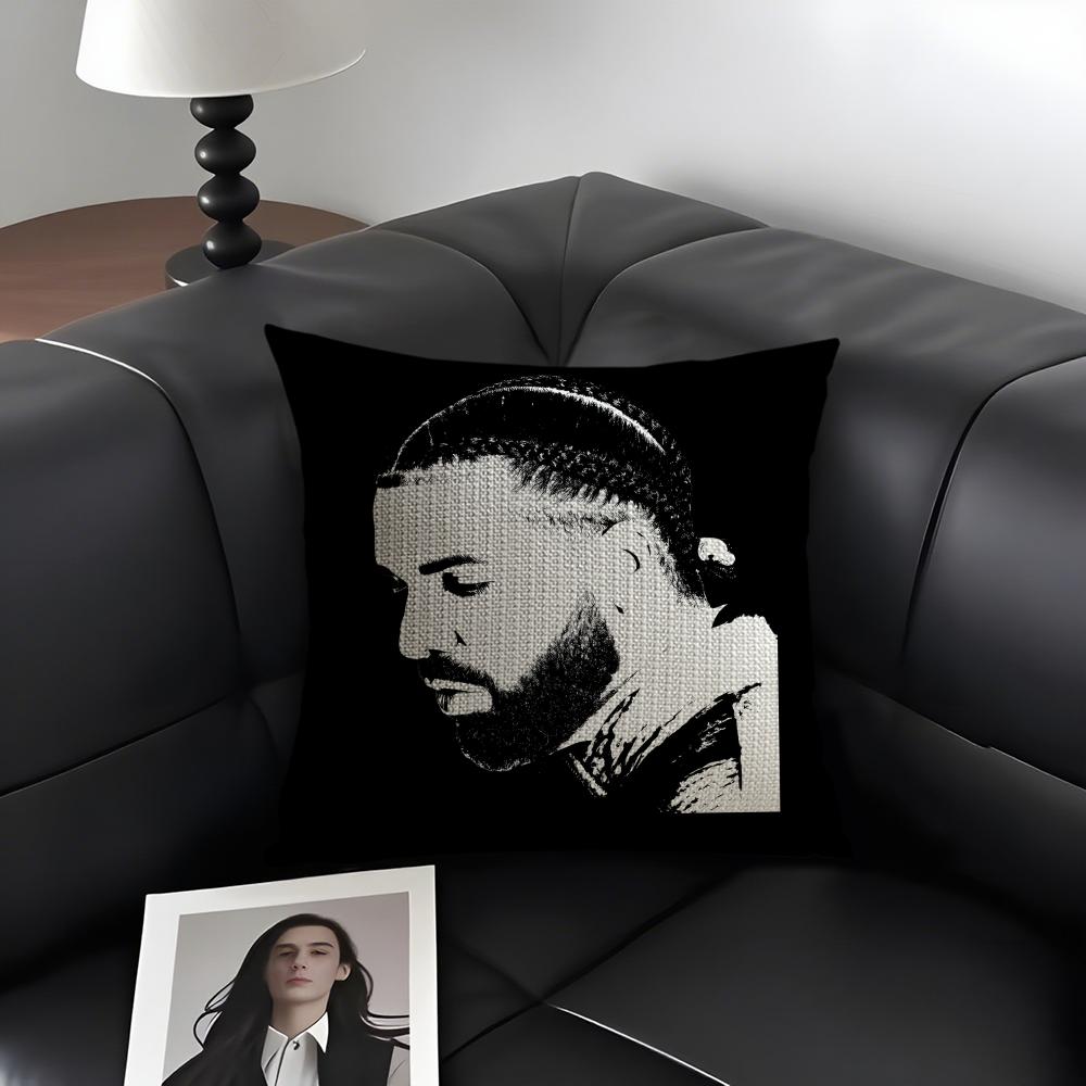 D-Drake Rapper Cushion Cover Natural Linen Organic Fabric Double-Sided Printing Sofa Home Decor Gift Pillow Case