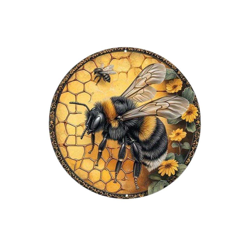 Round Metal Aluminum Sign Bee & Honeycomb Decorative Plates Entrance Decor Gift Mask Theme For Bar Club Home Room Wall Decor