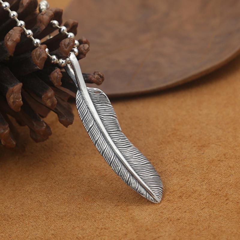 S925 Sterling Silver Jewelry Retro Thai Silver Men and Women Takahashi Goro Trend Feather Pendant