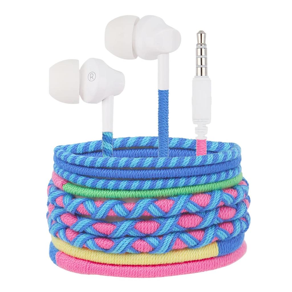 URIZONS Colored Knitted Yarn 3.5mm Wired Earphones - Wired In-Ear Earphones, Retractable, Dirt-Resistant, 3.5mm Round Hole for Kids and