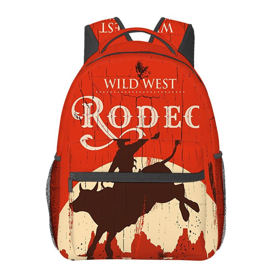 Sacs à dos Bétail et Cowboys pour Garçons/Filles Enfants Meilleurs Cadeaux Sacs pour Ordinateur Portable Dessin Animé Plat 2D Cartable d'Adolescent Loisirs Extérieur red