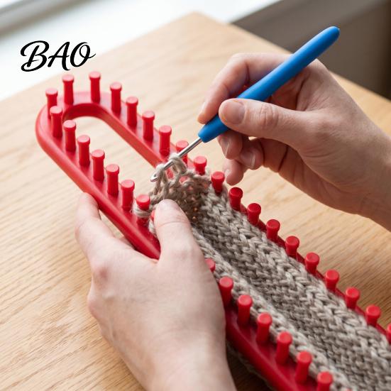 Shawl Knitting Tool Long Loom Hook Set, Beginner for DIY Hat Wool Supplies Scarf Shawl, Plastic Rectangular Yarn Weaving with Crochet Blanket Making