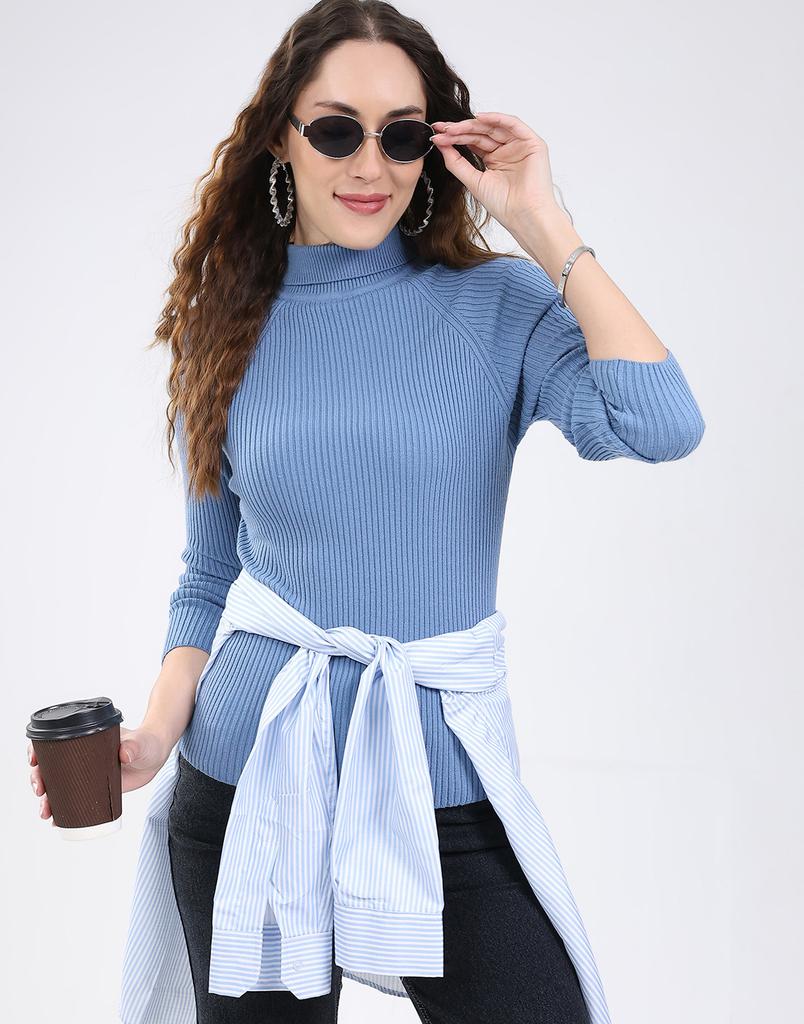 Monte Carlo Women's Regular Fit Solid T Neck Full Sleeve Sceavy