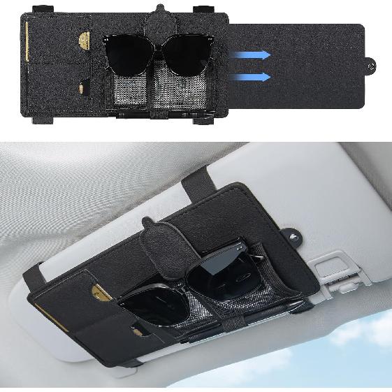 SEG Direct Sun Visor Extender For Car, Sun Blocker With Magnetic Sunglass Holder Hanger Clip, Ticket Card Organization Pouches, Side Sunshade Visor