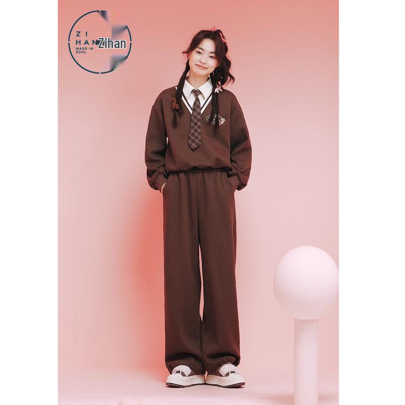 ZIHAN Women s Academy Style Faux 2-Piece Sweatshirt & Pants Set M