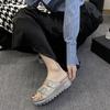 Thickbottomed Rhinestone Oneword Slippers Women's Summer New Retro Outer Wear Fashionable Versatile Softbottomed Beach Sandals
