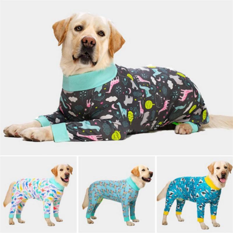 Pet Big Dog Tight Clothes Cartoon Printed Dog Jumpsuit 4-legged Pajamas Coat Nursing Belly Weaning Clothes Bodysuit Home Wear 12
