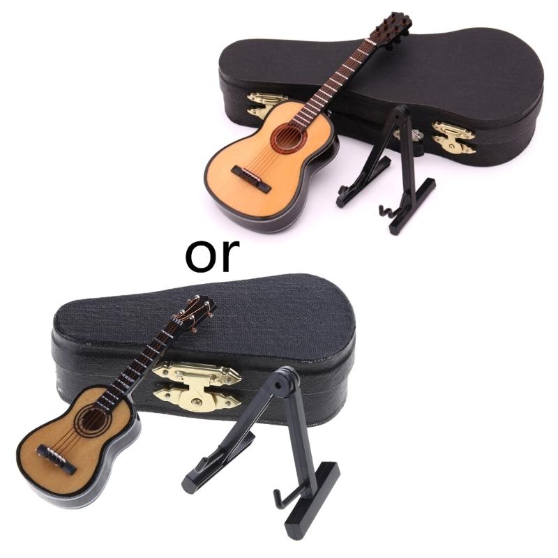 Miniature Guitar with Stand & Storage for Case Replica Ornament Bass Guitar Replica Mini Model Dollhouse Decoration Kid