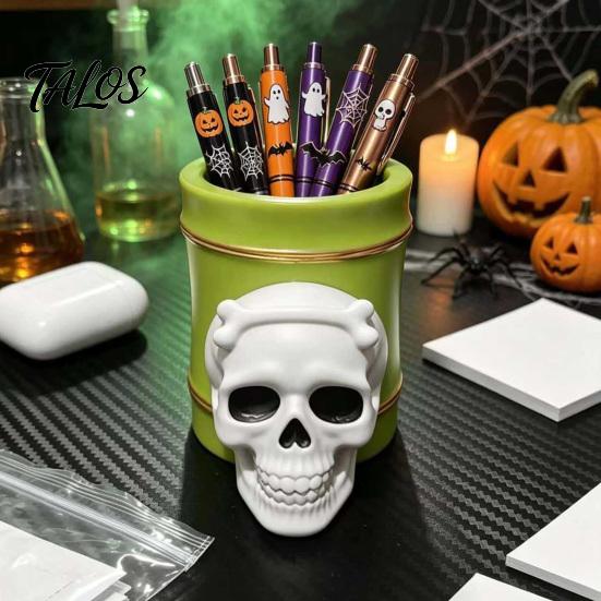 Large Capacity Pen Barrel For Office Halloween Holder, Cute Ghost/Skull Bamboo Tube Shaped Pencil Creative Dark Style Workspace Decor Cup,