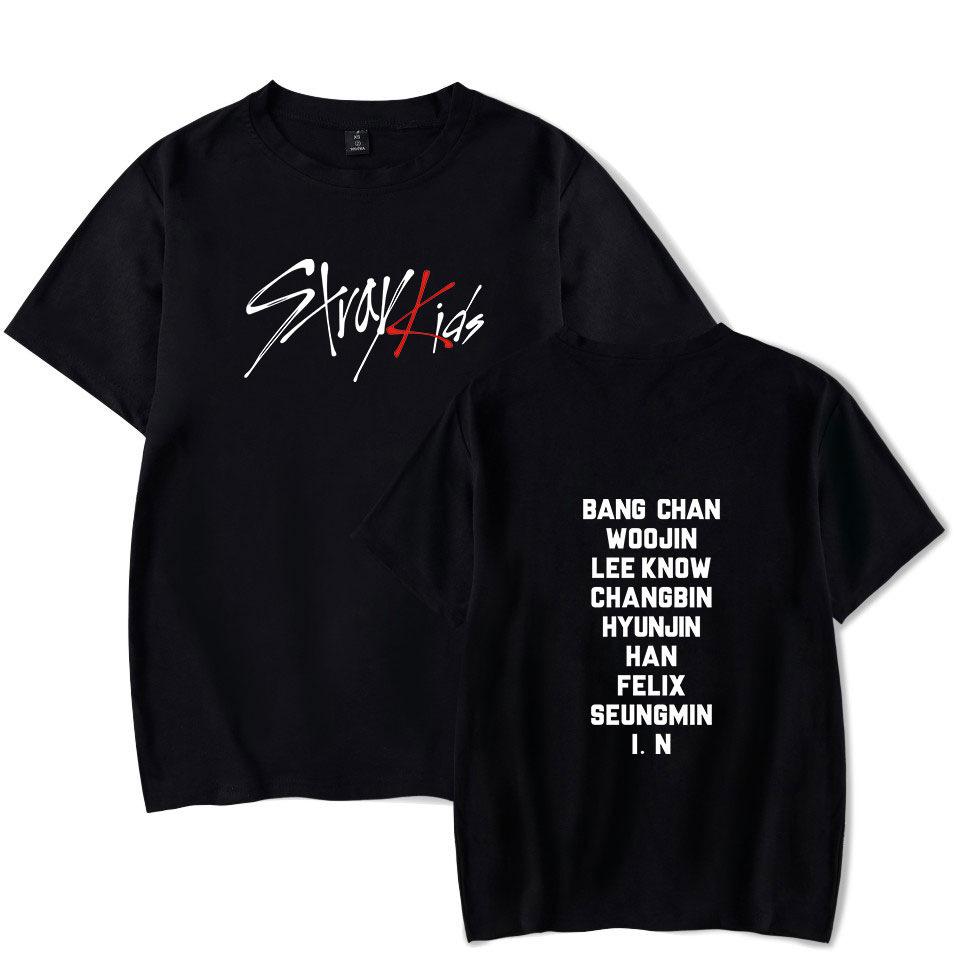 TOP COOL FASHION Nieuwe Collectie Stray KPOP T-shirts voor Mannen Zomerkleding Fitness Ronde Hals Heren T-shirt voor Mannen Oversized Nieuwe Heren T-shirts Tops XS zwart