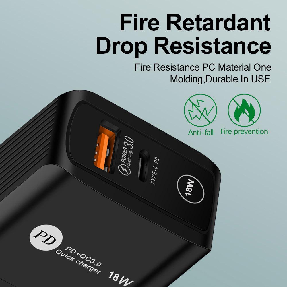 QC3.0+PD18W Fast Charger for Type-C Devices, Compatible with QC3.0 & PD18W