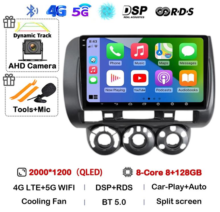 Android 14 Carplay Car Radio For Honda Fit Jazz City 2002 2003 2004 2005 2006 2007 Multimedia Video Player GPS Stereo Head Unit