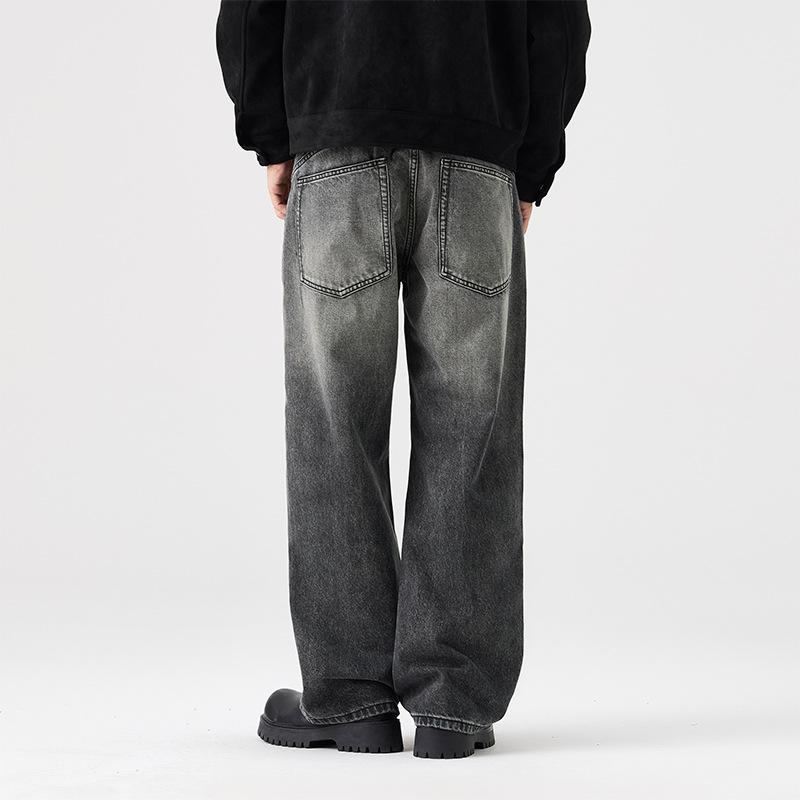 Stark gewaschene Straight Jeans Herren Herbst Amerikanischer Retro Gealtert Locker Lässige Hose