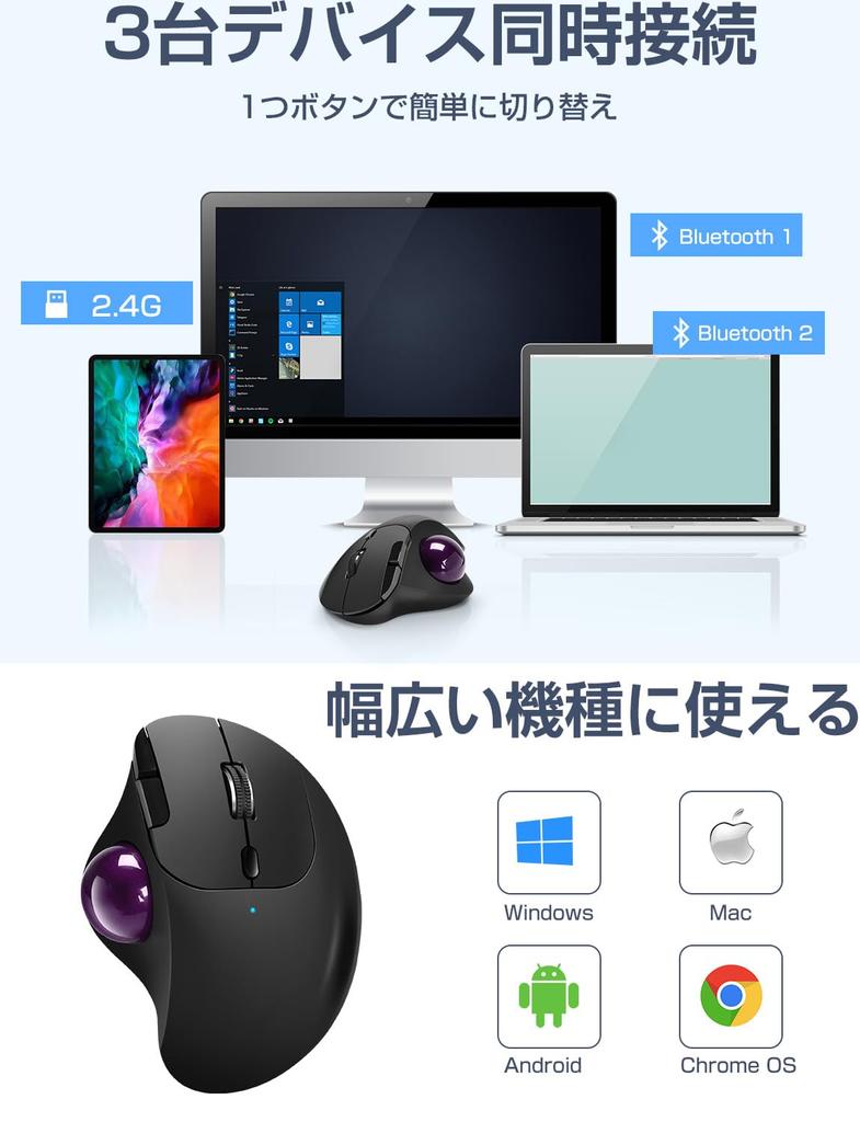 2023 Ewin Wireless Trackball Mouse, 2.4GHzBluetooth Compatible, Thumb-Mouse, Quiet, High Precision, Two-Level DPI Switching, Ergonomic Design,