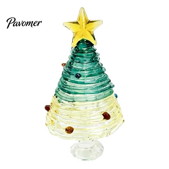 Handmade Colored Glass Decor Glazed Christmas Tree Figurine, Colorful Miniature Xmas Decor, Handcrafted Seasonal Home Festive Ornament Table