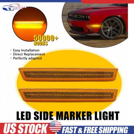 LED Front Fender Side Marker Lights Amber Lamps For 2015- Dodge Challenger