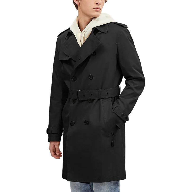 Coach Solid Color Double Breasted Long Sleeve Trench Coat Men Outerwear Black CQ504-BLK