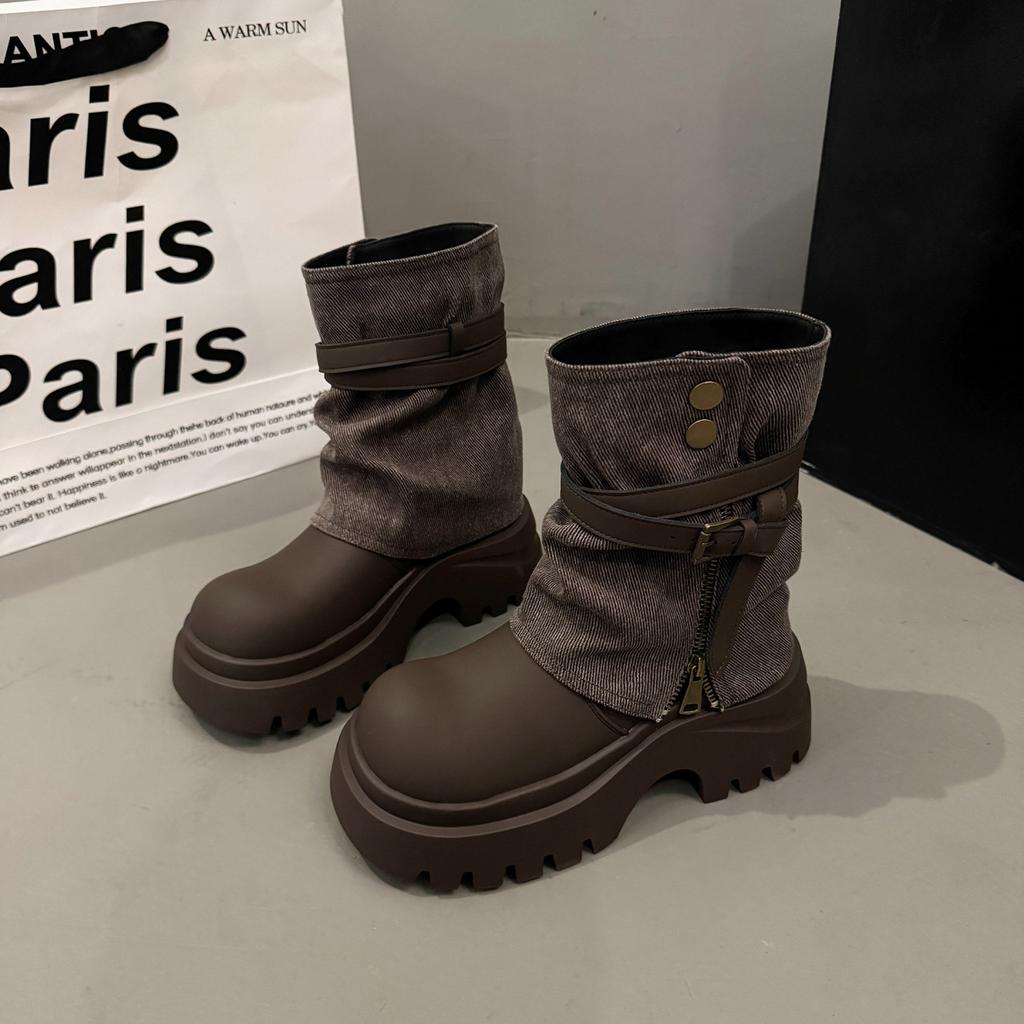 Fashion versatile cowboy boots women's autumn 2025 new thick-soled temperament trouser tube boots heightening small Martin boots