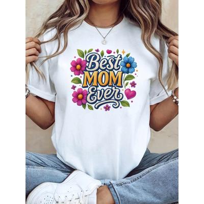 Beste Mama der Welt Damen T-Shirt - Kurzärmeliges Oberteil mit Blumendruck und dem Text 'Beste MAMA der Welt', Lässige Frühjahrs-Sommer-Bluse, Geeignet für Muttertagsgeschenke