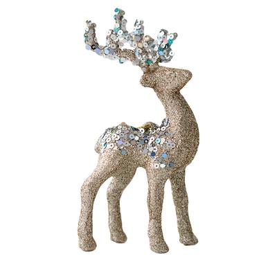Christmas Figurines Reindeer Christmas Glitter Flocked Figurine Desktop Holiday Sculpture For Collectors Photography Home Living