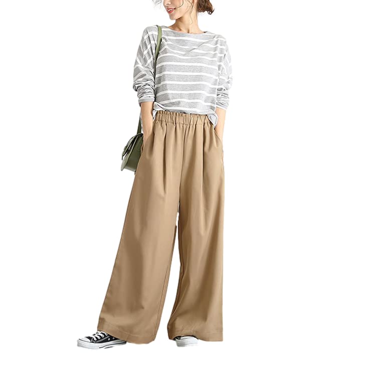 

Four leaf Gaucho Pants with Elastic Plus Size Women s Wide-leg Waist, Spring/Summer, (L, Brown)