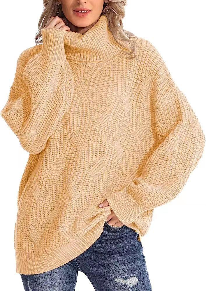 Autumn/Winter 2025 Women's Loose High Neck Cable Knit Sweater Pullover
