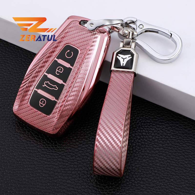 Tpu Carbon Fiber Car Smart Key Cover For Geely Coolray Emgrand X7 Ex7 Case Bag Shell Fob Holder Keychain Accessories