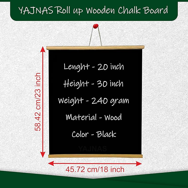 YAJNAS 1.5x2 Feet Roll up Wooden Blackboard/Chalk Board for Child, Black Board for Teaching with Wall Hanging for Kids ( Black (Pack of 1) чёрный