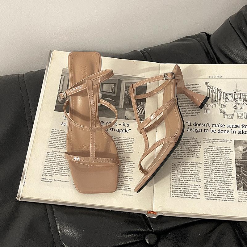 French simple temperament square head thin heel open-toed sandals women's 2025 summer new fashion versatile high heels