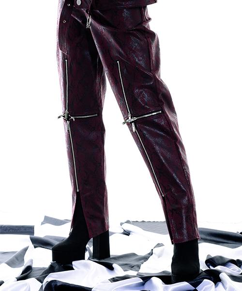 OZOD Python Zipper Pants_Wine