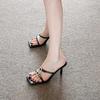 Square head open-toed black high heels women's summer slippers thin heels versatile, not tired feet with sandals