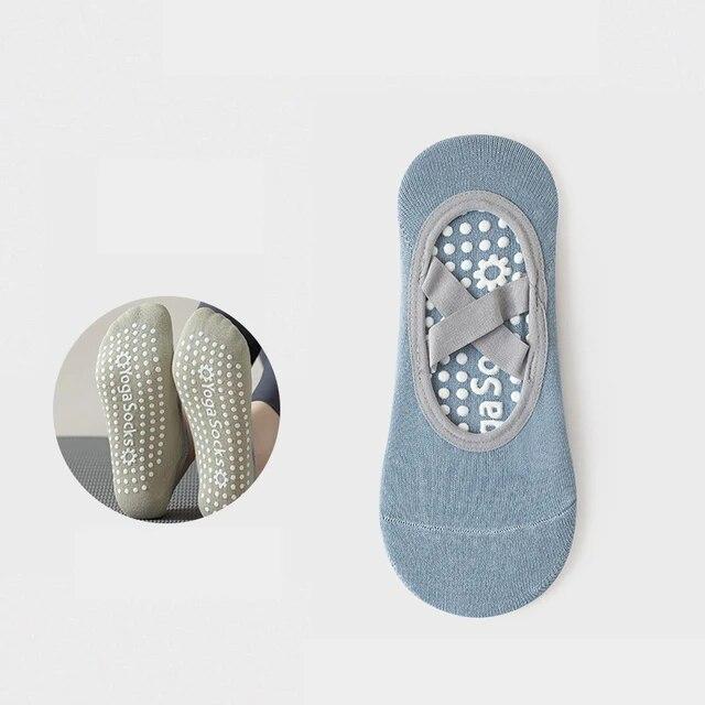 1Pair Yoga Socks Women's Non-slip Short Tube Sports Crew Sock Men Thin Sweat-absorbing Cross Straps Trampoline Pilates Dance Sox