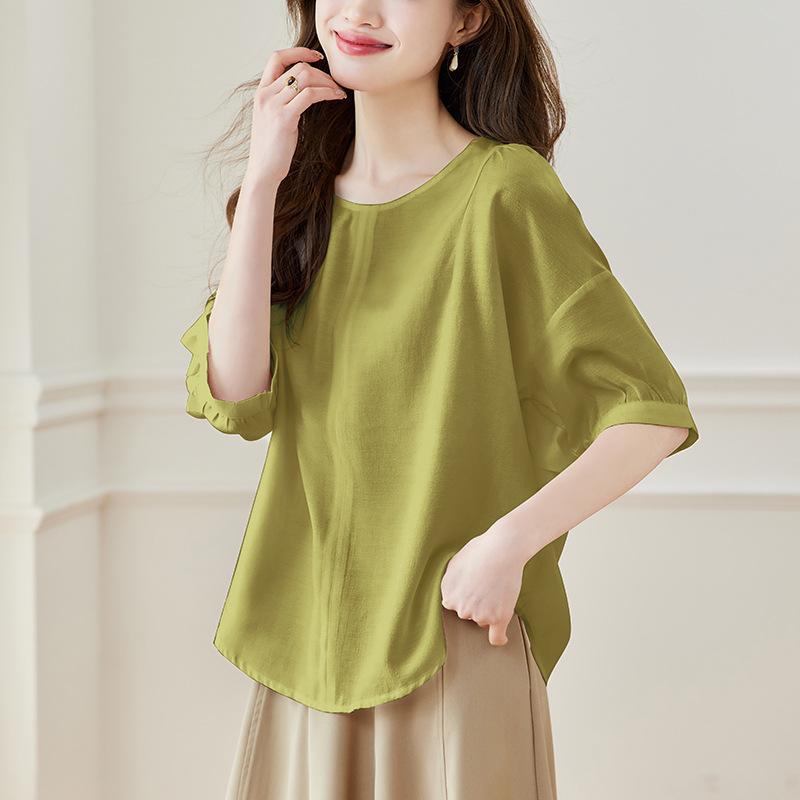 

Температурная и Модная Рубашка с Рукавом Пять Четвертей для Женщин Летом Новая Французская Повседневная Рубашка-Пуловер XXL зелёный