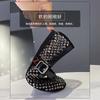 Luxury Crystal Rhinestone Fishnet Ballet Flats Woman Brand Design Rivet Mesh Mary Jane Shoes Ladies Summer Loafers Plus Size 42
