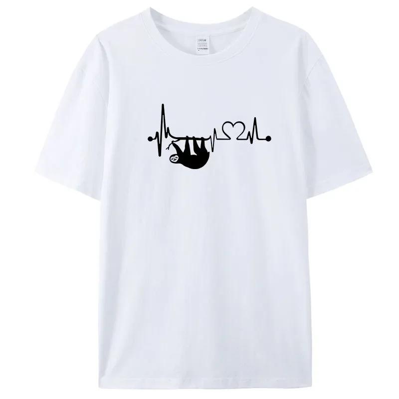 High Quality Cotton Oversized T-shirt Men's Fashion Loose Summer Women's Short Sleeved Top The Sloth Printed Top