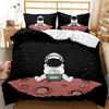 Child Cartoon Astronaut Duvet Cover Bedding Set King Size Boys Kids Galaxy Stars Out Space Soft Polyester Comforter Cover Black