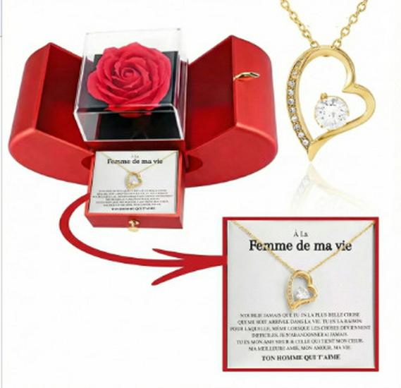 Walentynkowy Naszyjnik z Sercem i Zestaw Prezentowy z Wieczną Różą