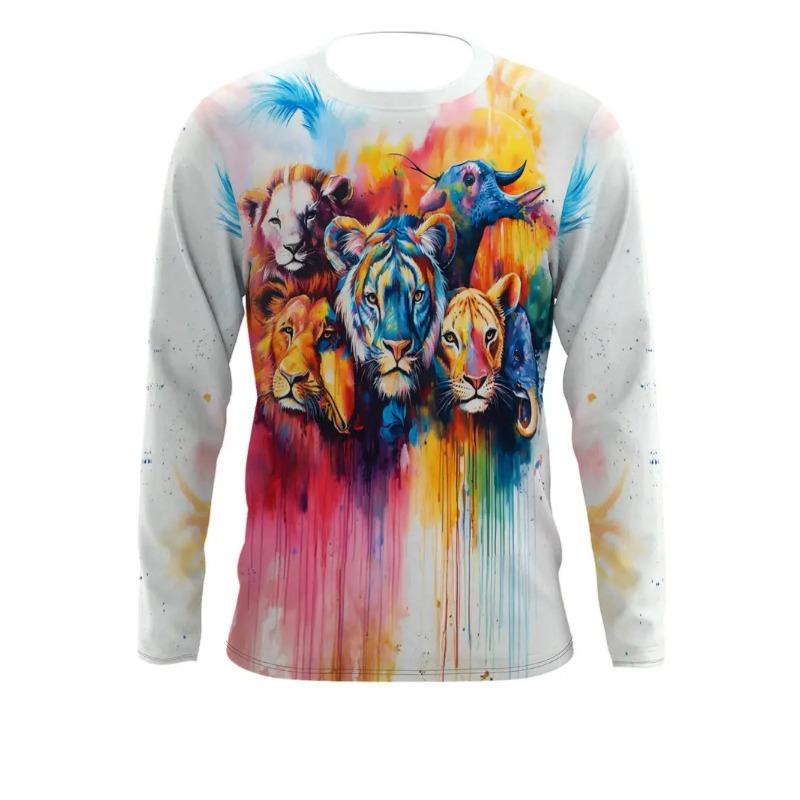 New Men's T-Shirts 3D Tiger Graphic T Shirts Mens Gifts Harajuku Fashion O-Neck Tops Casual Sport Long Sleeve Wolf Print T-shirt