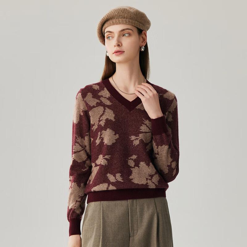 Zhaojun Women's 2025 A/W 100% Cashmere V-Neck Jacquard Sweater
