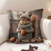 1pc Pillowcase, Modern Sweater Squirrel Design, Soft and Comfortable Polyester Short Plush Fabric, Single-Sided Print, Pillow Insert Not Included. Mul