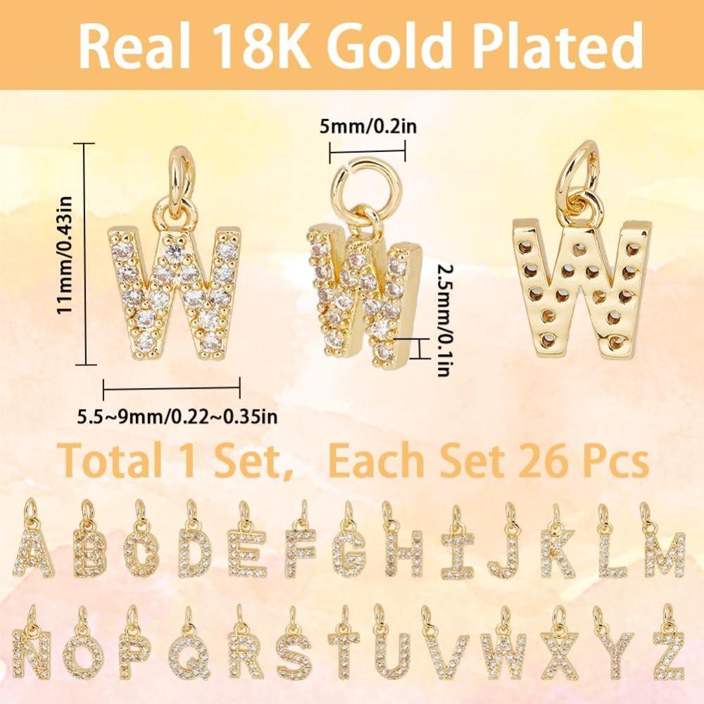 Lot de 26 breloques en forme de lettres de l'alphabet en plaqué or avec strass véritables, breloques en vrac dorées AZ, petites breloques en métal à paillettes