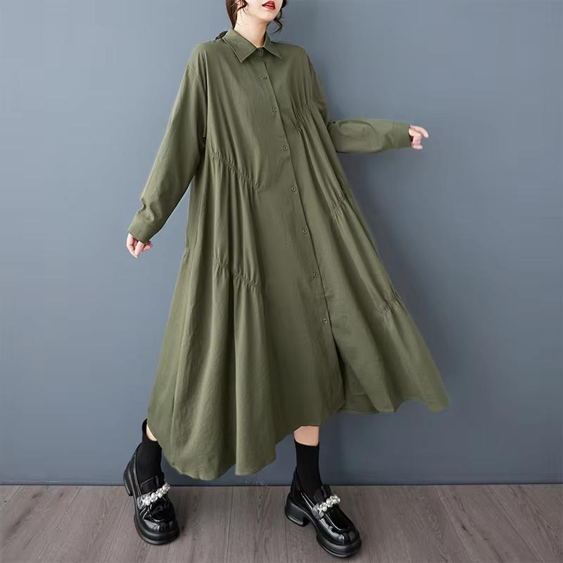 Xitao Pleated Single Breasted Lapel Dress GYX1542